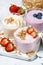 sweet yogurts with fruit and berries for a delicious breakfast