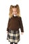 Sweet young schoolgirl in pigtails and school uniform looking angry upset frustrated and unhappy