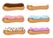 Sweet and yummy cream eclair dessert. Choux pastry filled with cream. Flat  illustration isolated on white background.