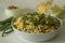 Sweetcorn chicken rice. Steamed basmati rice tossed with sauteed sweetcorn, beans and chicken. A rice dish for lunch or dinner