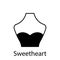 Sweetheart of Fashion Neckline Type for Women Blouse, Dress Silhouette Icon. Black T-Shirt, Crop Top on Dummy. Trendy