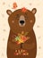 Sweetheart illustration. Bear with autumn leaves