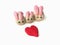 Sweetie color plasticine, beautiful rabbits family clay dough,cute red heart, white background