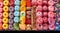 sweets on abstract background, colored chocolates and sweets on the table, colorful sweets wallpaper, sweets banner