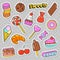 Sweets and Bakery Doodle. Candies, Ice Cream and Macaroon badges, patches and stickers