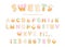 Sweets bakery font design. Funny latin paper cutout alphabet letters and numbers made of ice cream, chocolate, cookies