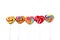 Sweets candies heart shape color full on white background, Set candy of color rainbow lollipops, Gift for Valentine day Love