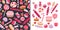 Sweets candies set with seamless pattern and cute elements jelly, lollypops,