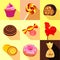 Sweets and candy icons set, flat style