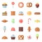 Sweets flat multicolored icons vector set. Minimalistic design.