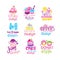 Sweets logo original design set, kids menu badges, premium natural organic food hand drawn vector Illustrations on a