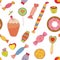 Sweets seamless pattern with candies and cookies