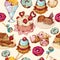 Sweets sketch colored seamless pattern