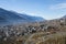 Swerving road above Sondrio, an Italian town and comune located in Valtellina region