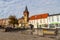 Swiecie, kujawsko pomorskie / Poland - October, 17, 2019: Old market in a small town in Central Europe. Old tenements in the city