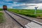 Swift Current, SK/Canada- July 1, 2019: End of line of train cars at railway crossing in Saskatchewan, Canada