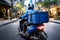 Swift motorbike delivery by a courier in blue attire with packages