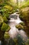 Swift mountain stream in a green valley