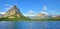 Swiftcurrent lake in high alpine landscape on the Grinnell Glacier trail, Glacier national park, Montana