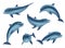 Swim dolphins. Aquarium or ocean underwater marine animals big funny and kind fishes decent vector 3d dolphins in action