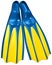 Swim fins with blue rubber and yellow plastic