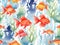 swim goldfish watercolor painting on paper