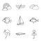 Swim icons set, outline style