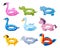 Swim rings cartoon set. Summer inflatable lifebuoys collection with animal heads. Flamingo, crocodile, swan, unicorn, dog, dolphin