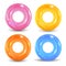 Swim rings set. Inflatable rubber toy. Lifebuoy colorful vector collection. Summer. Realistic summertime illustration