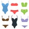 Swim suits fashion travel different flat summer icons.