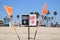 Swim surf advisory sign on a Los Angeles California Beach