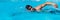 Swimmer athlete training in swimming pool. Sport and fitness active lifestyle. Healthy man banner panorama