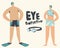 Swimmer Eyes Protection in Swimming Pool or Water Concept. Male Female Characters in Swimsuits and Hats using Goggles