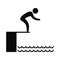 Swimmer jump in water, vector black silhouette