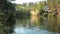 Swimmer swims in the lake. swimmer trains in the open air