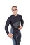 Swimmer in wetsuit and swimming goggles