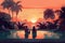swimming back romantic vacation travel relax sunset pool couple honeymoon. Generative AI.