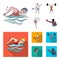 Swimming, badminton, weightlifting, artistic gymnastics. Olympic sport set collection icons in cartoon,flat style vector