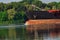 Swimming cargo ships on the river in Rostov-on-Don