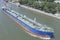 Swimming cargo ships on the river in Rostov-on-Don