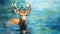 Swimming Deer: A Digital Painting Of A Majestic Creature In Tranquil Waters