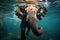 Swimming Elephant Underwater Wildlife Photography Generative AI