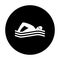 Swimming icon, white swimmer on black background, water swim sport. Vector illustration. Swimming logo, sign, emblem