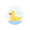 Swimming Little Duck Abstract Vector Sign, Emblem or Logo Template. Flat Style Cute Ducky Illustration. Good for Apparel
