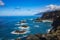 Swimming natural pools of volcanic lava in Seixal, Madeira island, Portugal, Europe. There is beautiful view on sea cliffs and