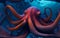 Swimming octopus at the ocean\\\'s depths beautiful underwater scenery and vibrant coral.