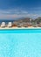 Swimming pool on the Amalfi Coast with views of the Gulf of Naples and Vesuvius. Sorrento.