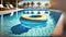 swimming pool with blue inflatable ring