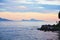 Swimming pool and Capri island landscape sunset sud italy neaples