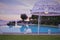 Swimming pool and Capri island landscape sunset sud italy neaples